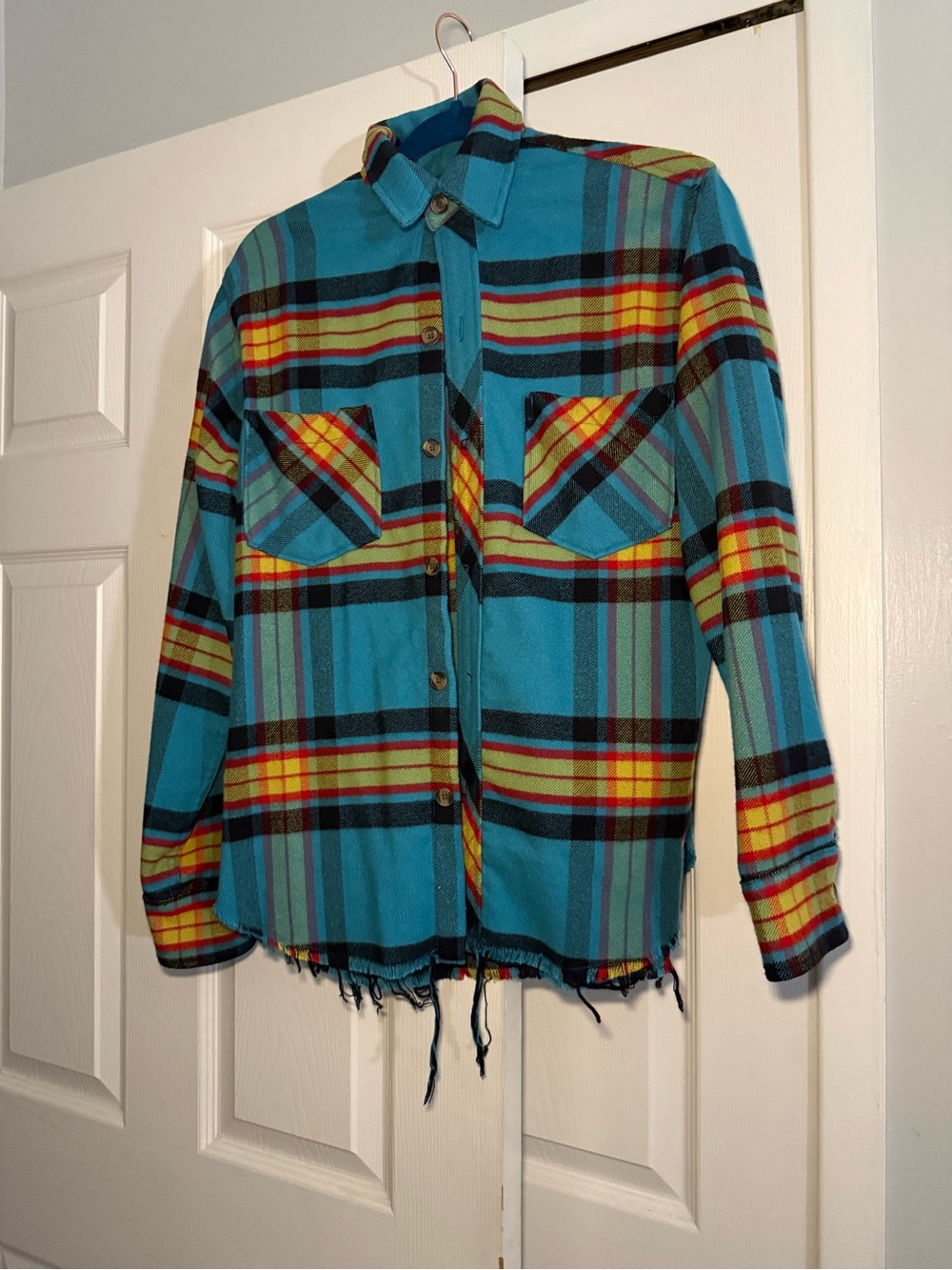 Aviator Nation Teal Multi-Color Plaid Button-Down Shirt